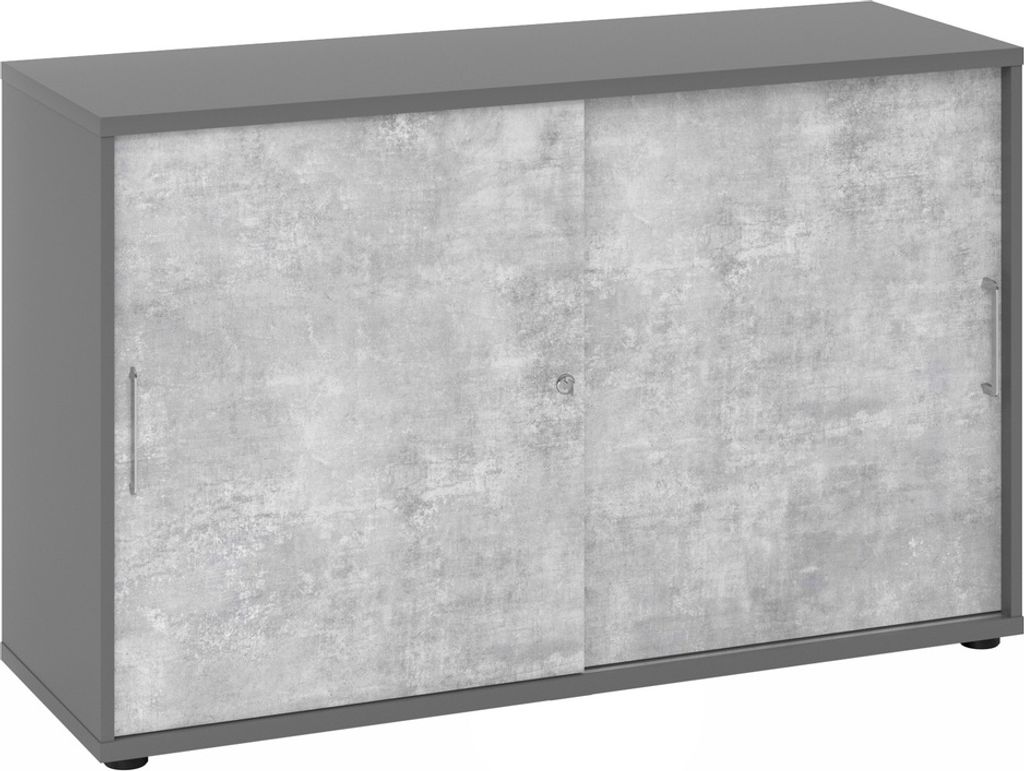 Schiebetürschrank Derie 9 2 OH BxTxH 120x40x74,8cm Griff BS grafit/Beton