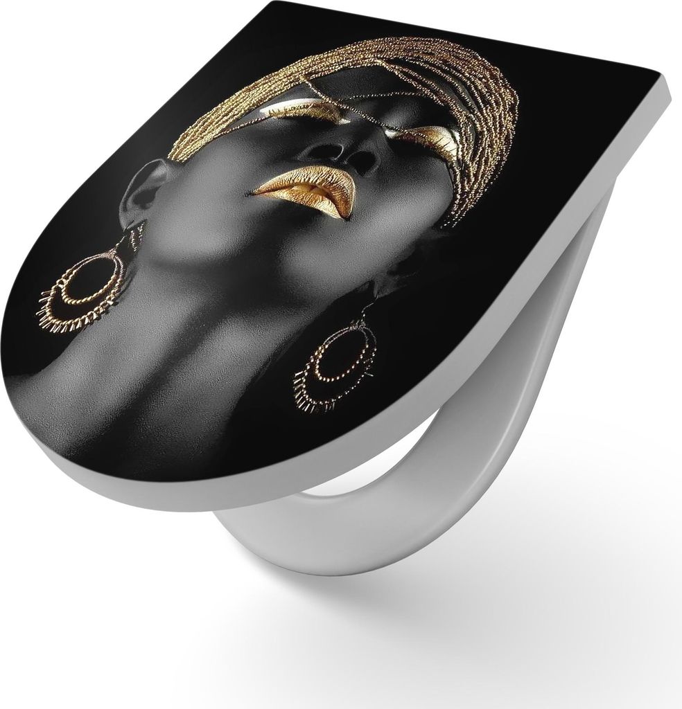 DEQORI WC-Sitz Duroplast 36,4x45,4 cm 'Goldene Anmut' Toilettensitz WC-Brille Design