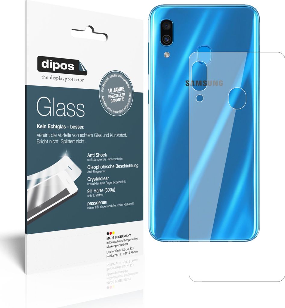 2x Schutzfolie für Samsung Galaxy A30s Rückseite - Anti-Shock 9H Folie dipos Glass Kunststoffglas