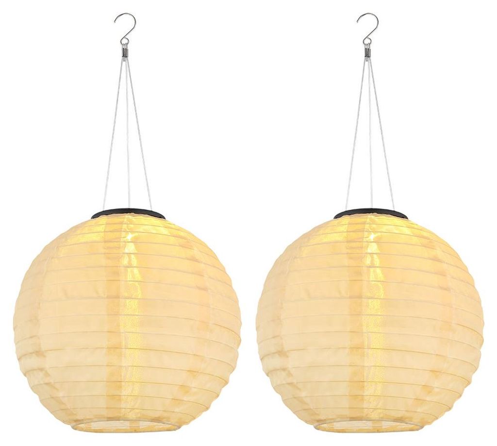 2er Set LED Solar Außen-Hängeleuchte, Lampion sandfarben, H Produktbild 
