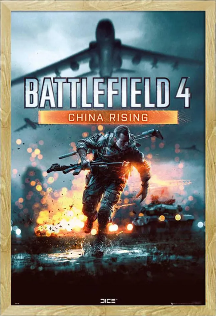 Affiche Battlefield 4 encadrée sous vitre cadre bois hêtre 61x91.5cm