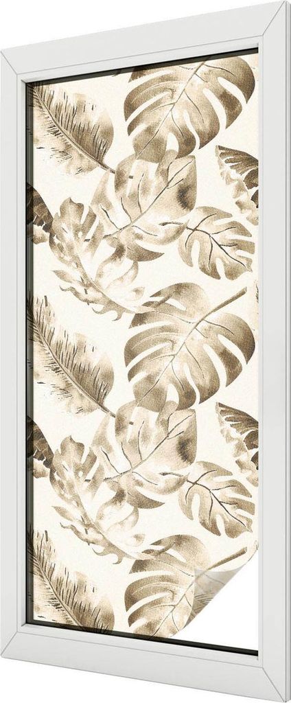 Buntglas Fensterfolie – 116x50 cm – Stained-Glass Design – blickdichte dekorative Sichtschutzfolie – selbstklebend, UV-Schutz – Tropische...