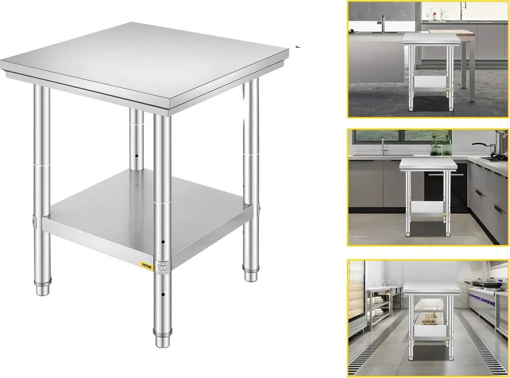Table de cuisine pro inox, idéale pour restaurant et atelier, 60x60x80