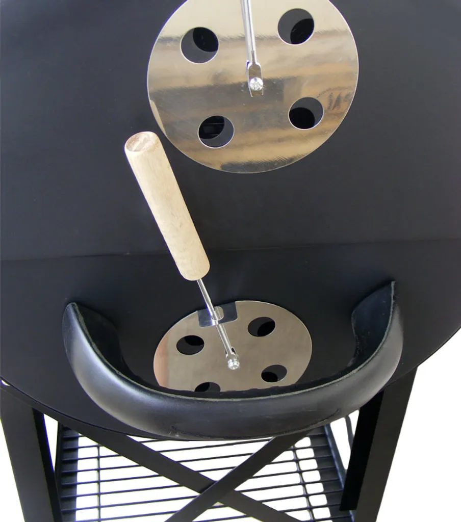 Barbecue à charbon roulant anti-fumée avec capot et rangement pratique