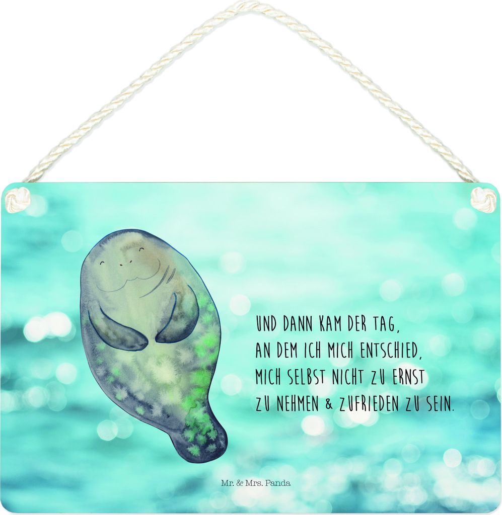 Mr. & Mrs. Panda Schild Seekuh Happy DIN A4 - Oceanblue - Geschenk, Wandbild Holz, Respekt, Holzschild, Achtsamkeit, Türschild, holzbild, Selbstli...