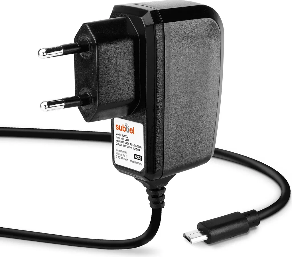 subtel Caricabatteria Micro USB compatibile con Alimentatore per cuffie headset auricolari 1A / 1000mA, 1.1m ricambio adattatore