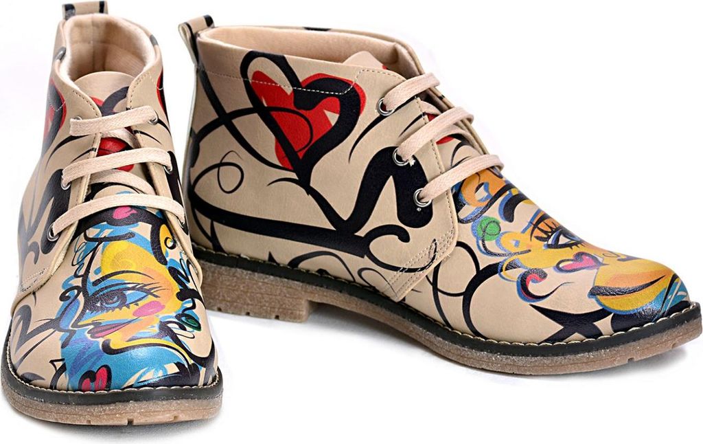 Goby Love Stiefelette - Handgefertigte Vegane Damenstiefel Mit Druck - Bequemes Design - Hochwertige langlebige Mehrfarbige Lackierung - Strapazier...