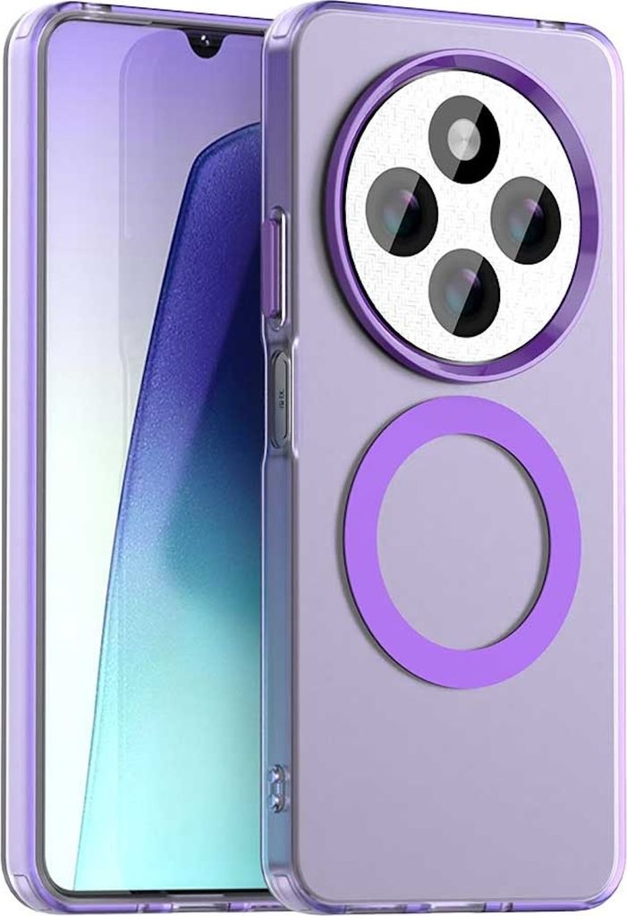 A close-up of a phone case with a purple design.