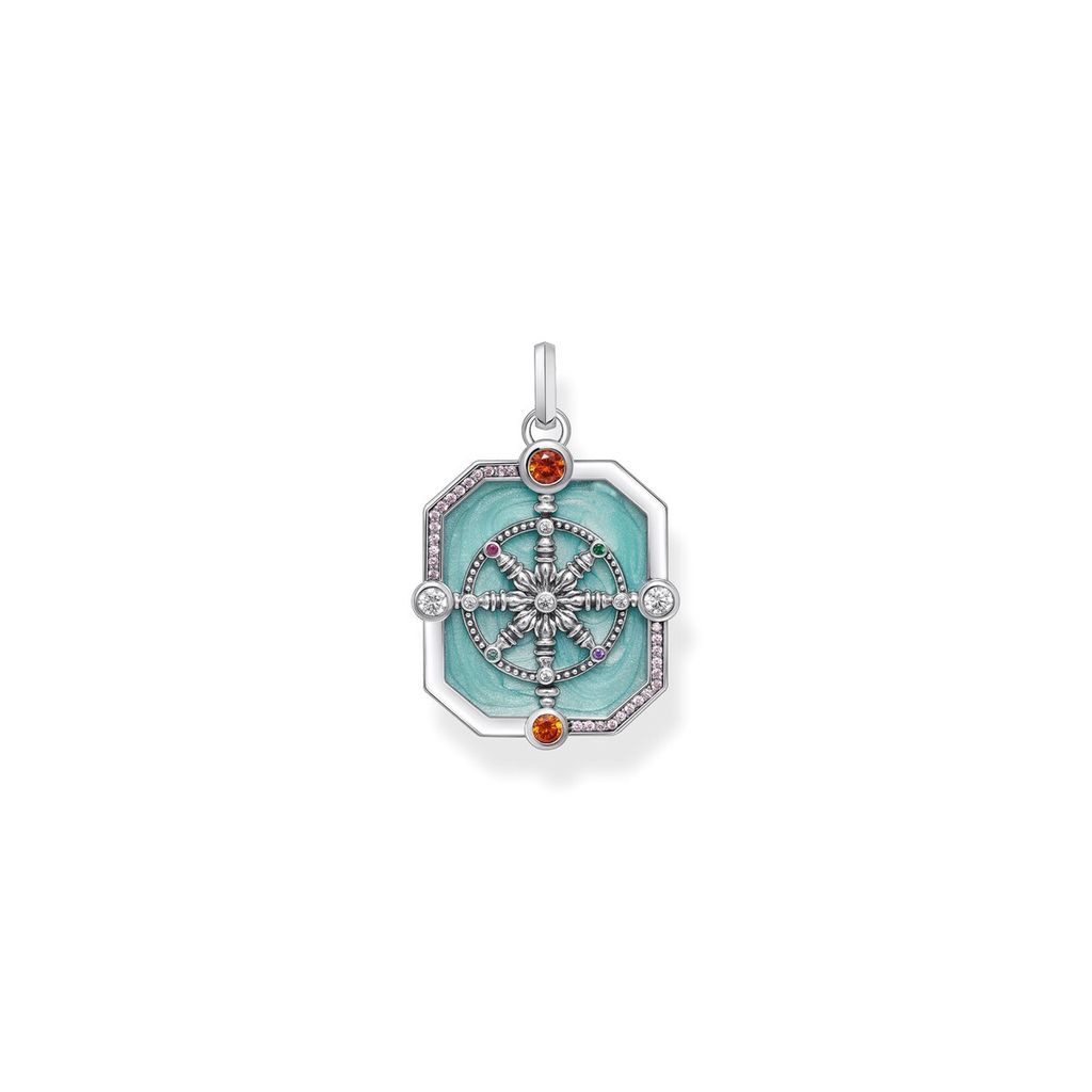 Thomas Sabo PE961-340-7 Silberner Kettenanhänger Wheel of Karma + Zirkonia Damen