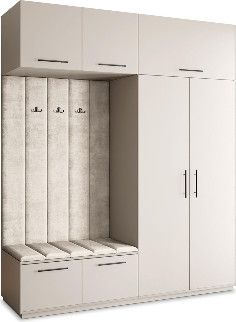 Masseno Garderobe-Set REMA 200/240/60 cm Modern Garderobenschrank Kaschmir, Veloursstoff MONOLITH 04 (Beige)