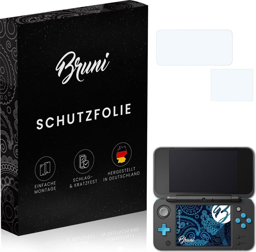 Bruni Basics-Clear 2x Schutzfolie kompatibel mit Nintendo New 2DS XL Folie