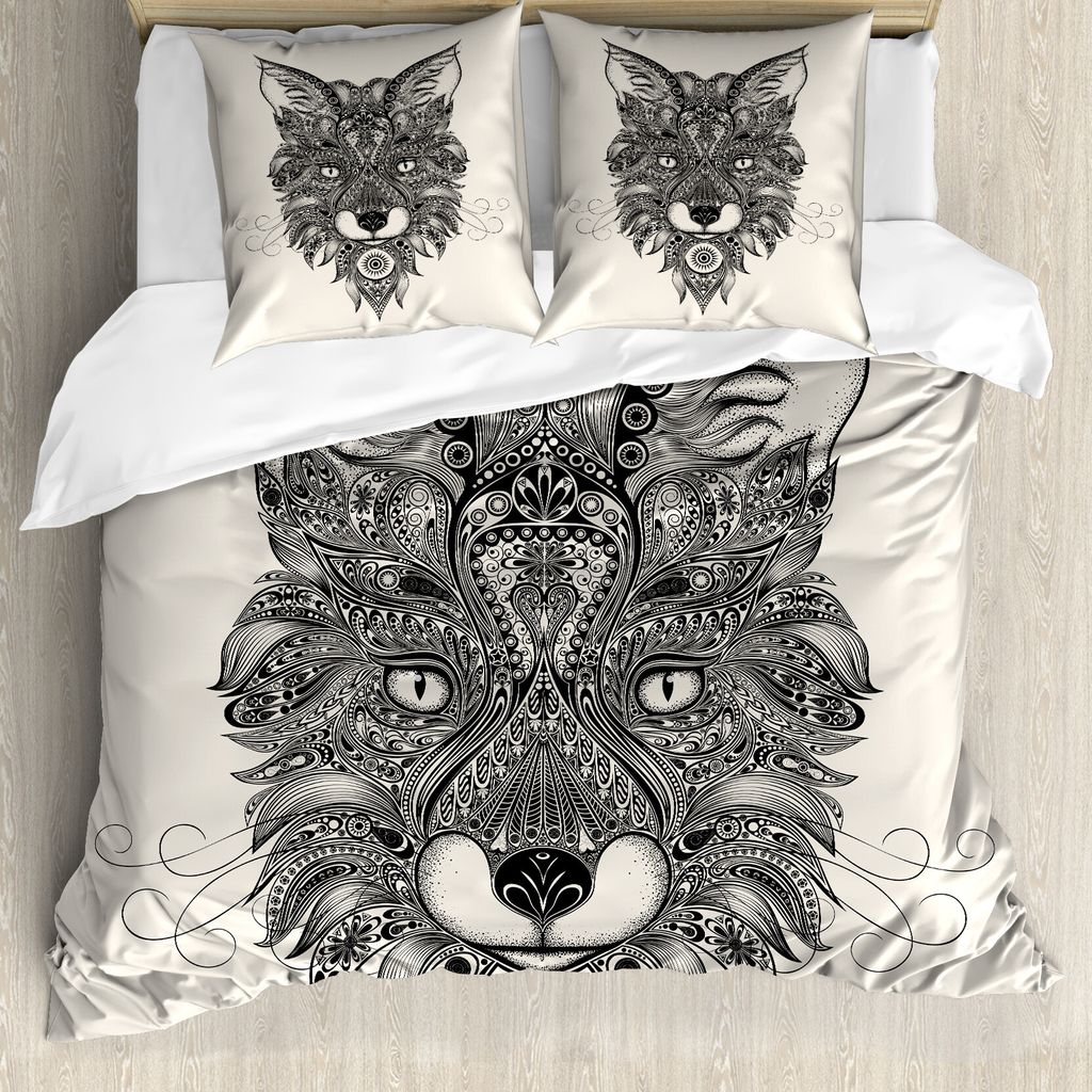 ABAKUHAUS Fuchs Bettbezug, keltische Art, Milbensicher Allergiker geeignet mit Kissenbezügen, 155 cm x 220 cm - 80 x 80 cm, schwarz Ecru