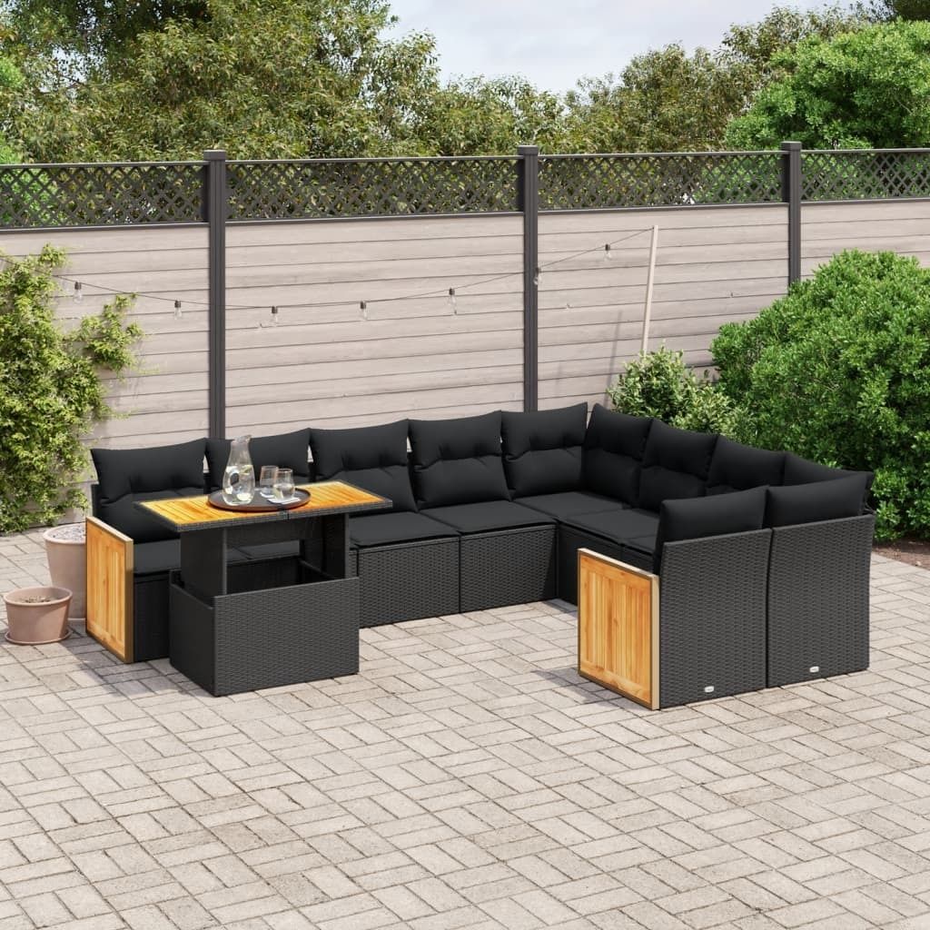 10-tlg. Garten-Sofagarnitur - mit Kissen Schwarz Poly Rattan - Gartenmöbelset 3274121