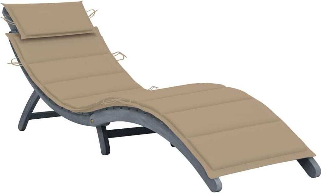 SYFAX Sonnenliege mit Auflage Grau Massivholz Akazie