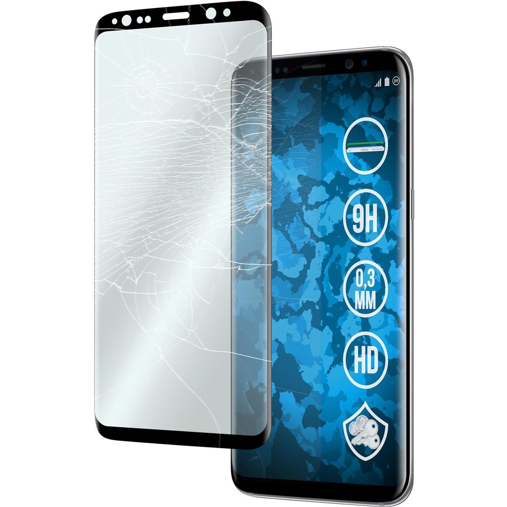 1er-Pack PhoneNatic Glas-Folie klar full-screen mit abgerundeten Ecken schwarz kompatibel mit Samsung Galaxy S8 Plus - Panzerglas für Galaxy S8 Plus