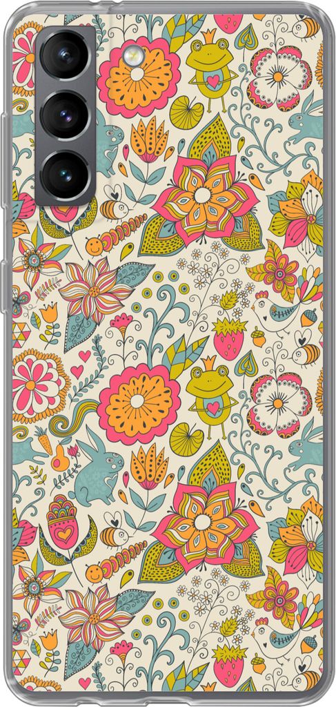 MuchoWow Handyhülle Schutzhülle Hülle für Telefoonhoesje Samsung Galaxy S21 Mädchen - Kaninchen - Frosch - Muster - Mädchen - Kinder - Kind...