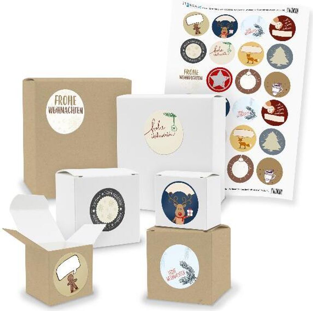 itenga SET 24x Geschenkboxen mit Sticker beschreibbar Weihnachten V03 M56