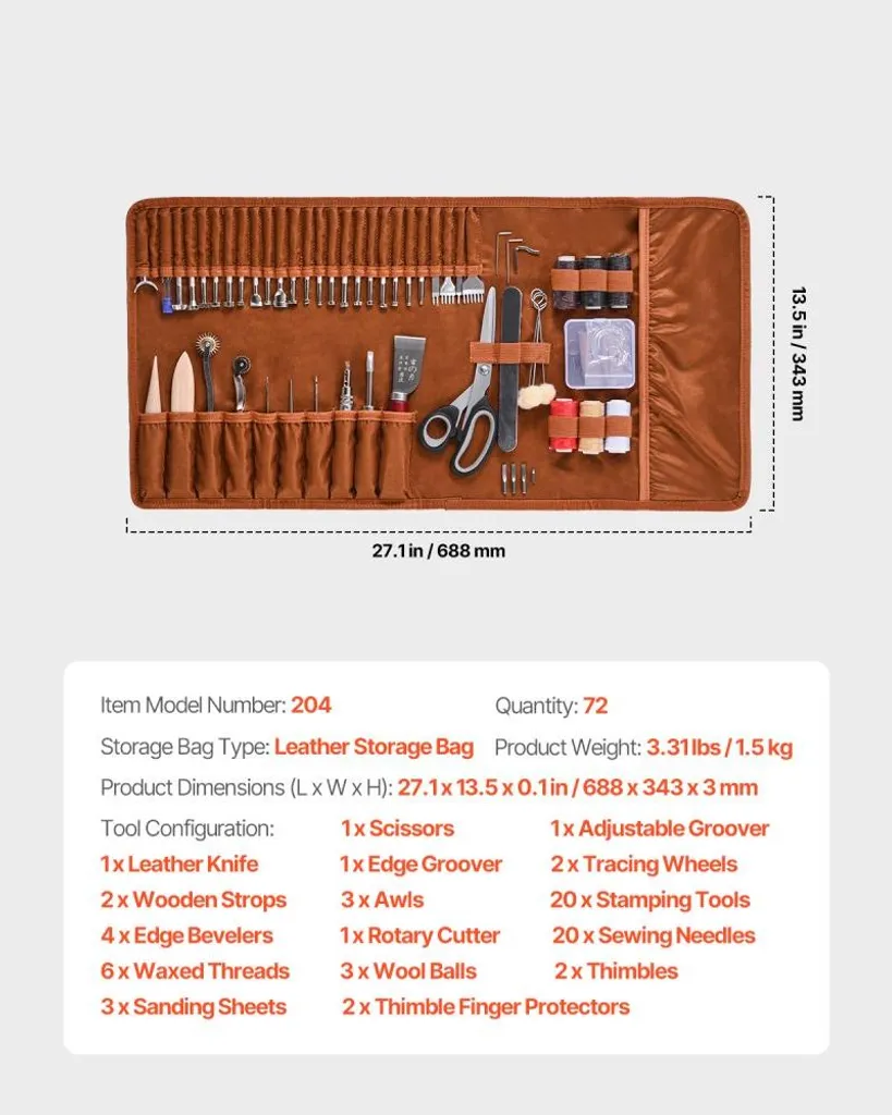 Set d'outils cuir 72 pièces pour couture, gaufrage et estampage manuel - 7