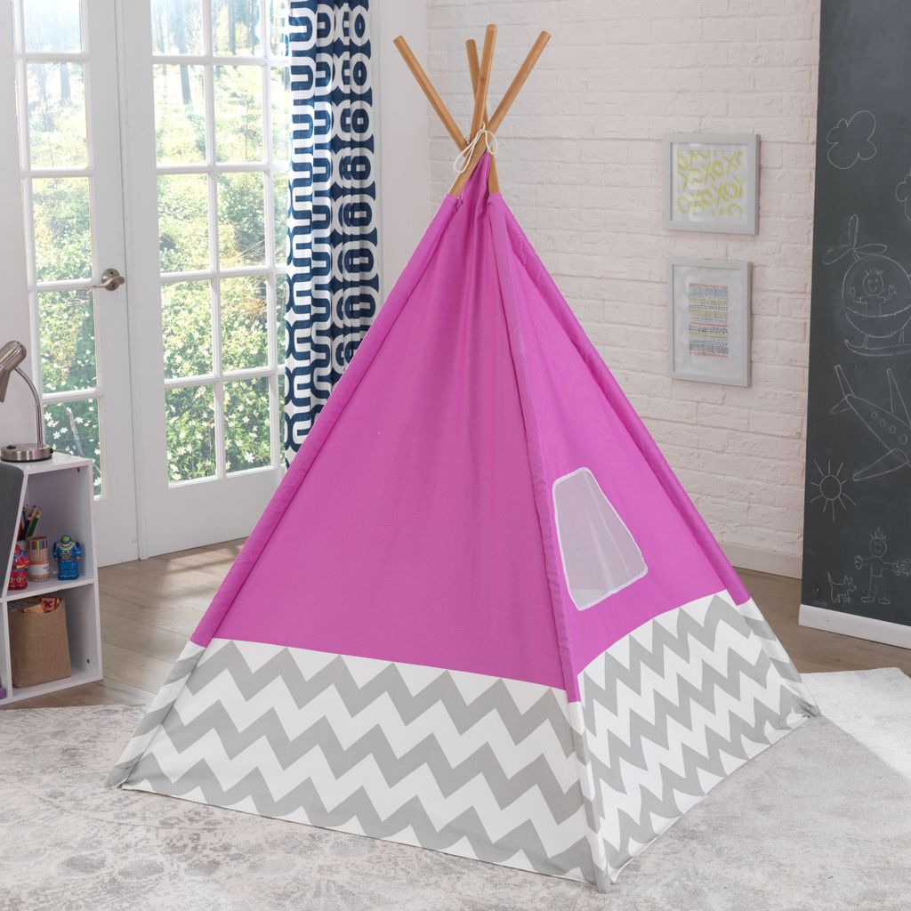 KidKraft Spiel-Tipi Zelt - 122 x 122 x 150 cm - Pink/Grau/Weiß; 227