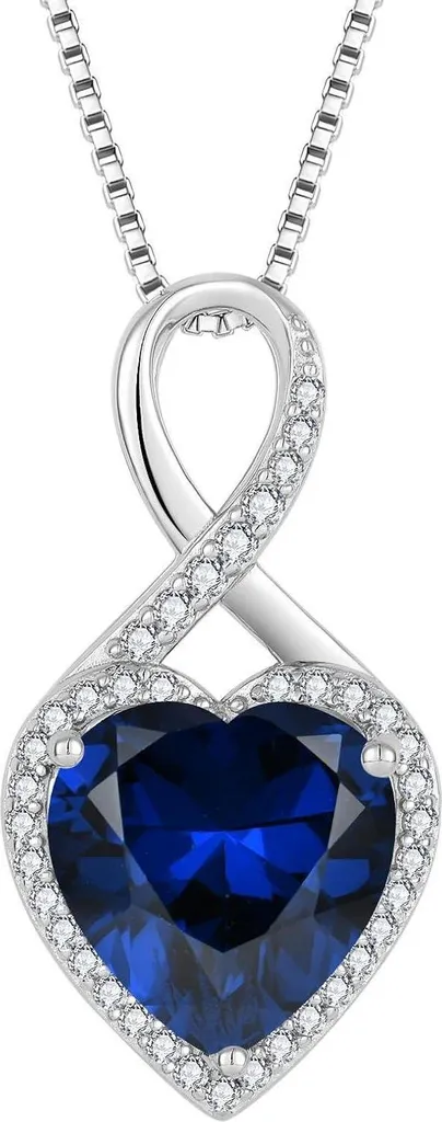 Collier Coeur Infinité Argent 925 pour Femme avec Saphir Véritable