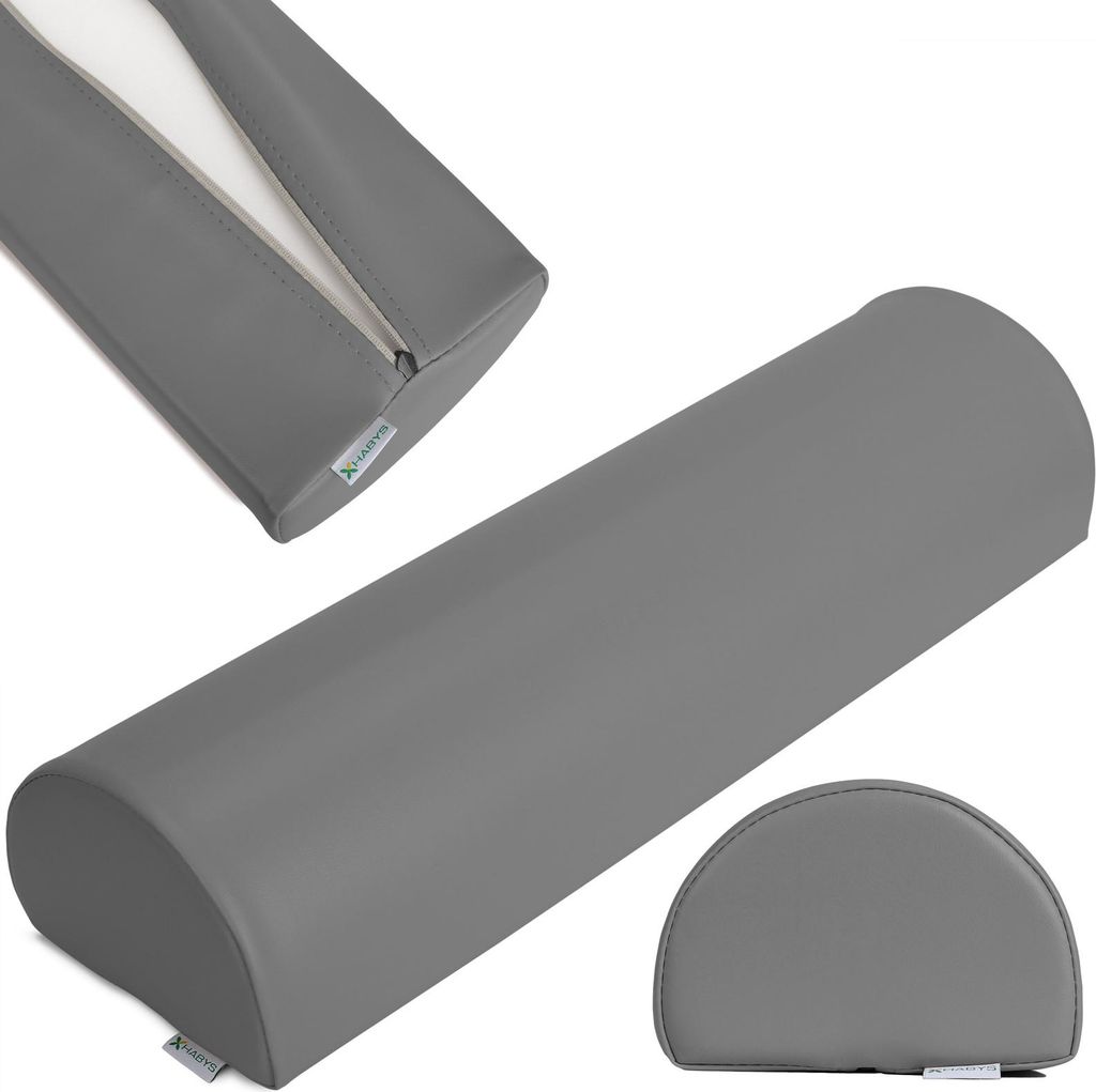Habys Lagerungsrolle Halbrund, Nackenrolle, Knierolle, Lagerungskissen | für Massage und Therapie | Kniehalbrolle, 60x18x12cm | Grau | Touch Core