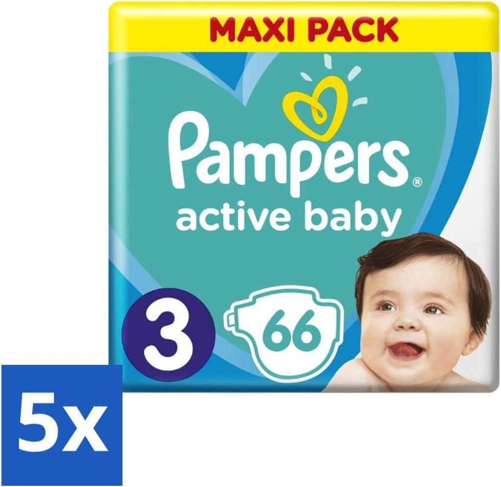 Pampers – Windeln – Active Baby Dry Größe 3 – 66 Windeln - Vorteilspack - 5 Stücke