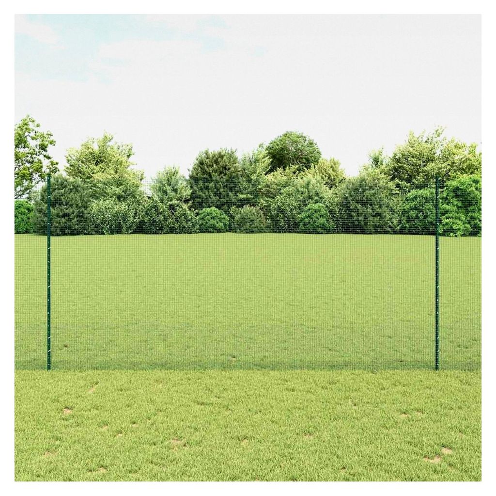 Schweißdrahtzaun mit 11 U-Posten Grün 1,5 x 25 m Stahl, Gartenzaun Maschendraht Sichtschutz für Garten, Hof, Kaninchen, Hühner, Haustiere