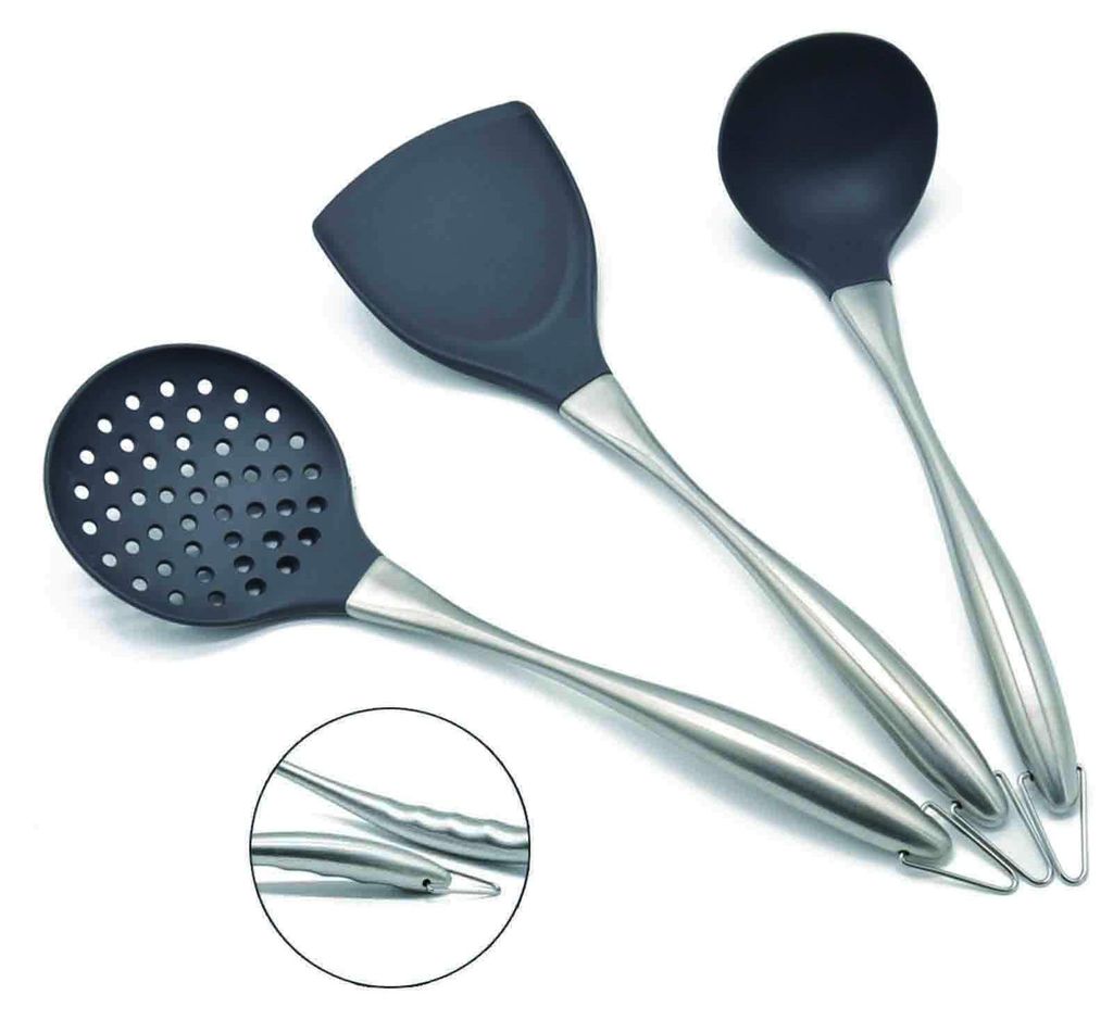 Wok-Spatel und Schöpfkelle, Küchenutensilien-Set, 34 cm Wok-Spatel, chinesisches Wok-Küchenset, Edelstahl 304 (grau)