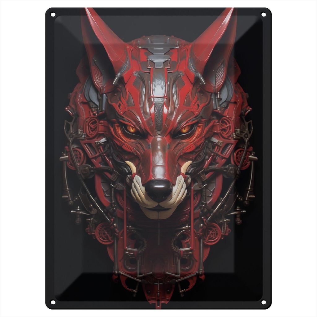 Wallario Blechschild Wandbild in : Brillante Farben, Größe 30 x 40 cm Motiv Mechanischer Wächter