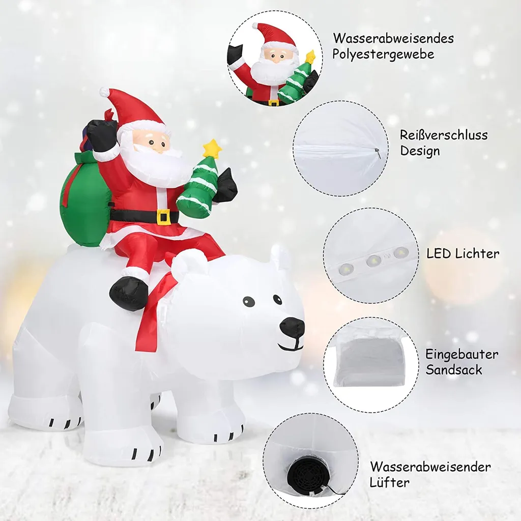 Père Noël Gonflable 2m Stable et Résistant avec Ours à Tête Animée - 4