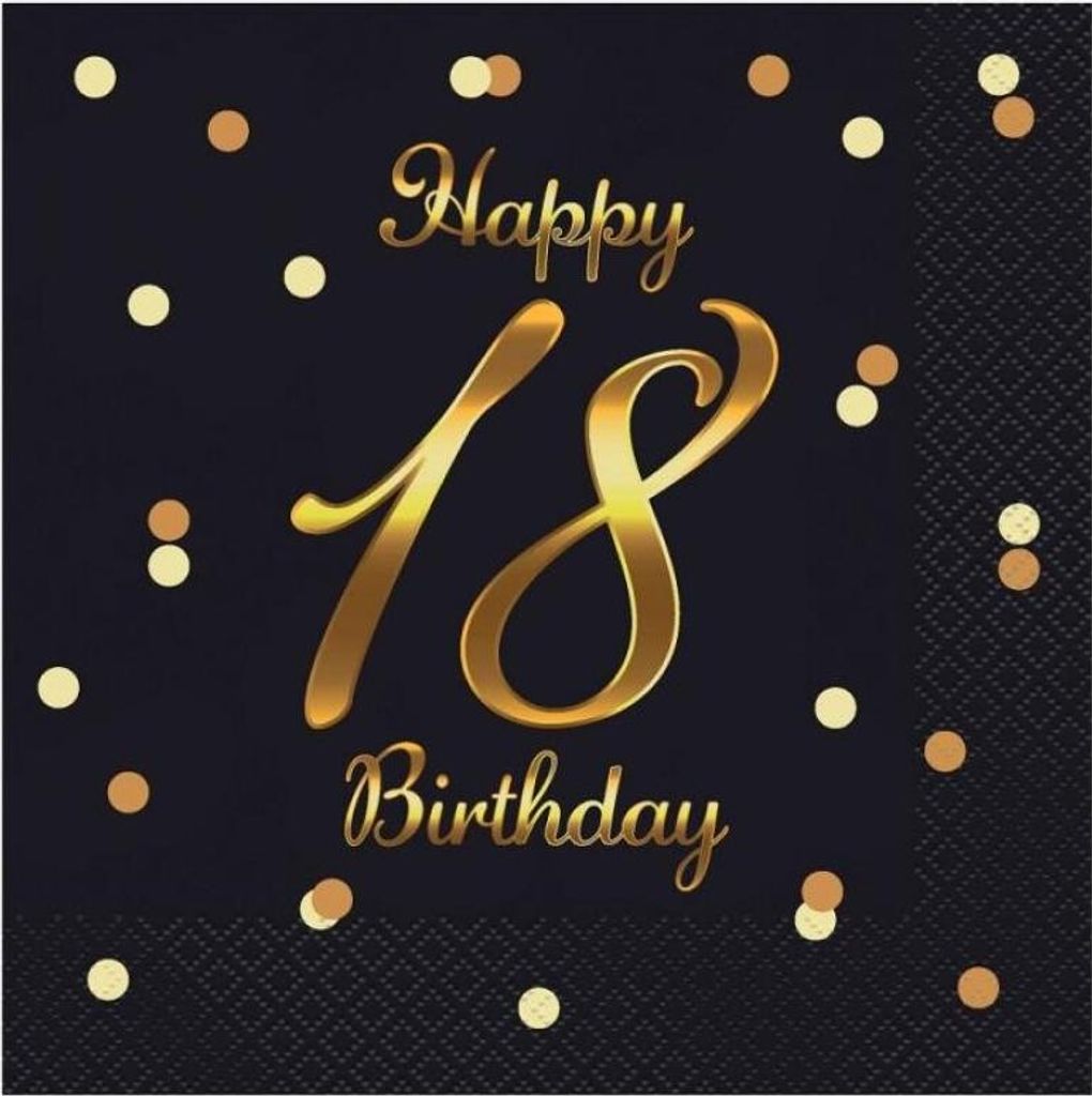 Serviettes de table Happy 18th Birthday noires, 33 cm 20 Image du produit 
