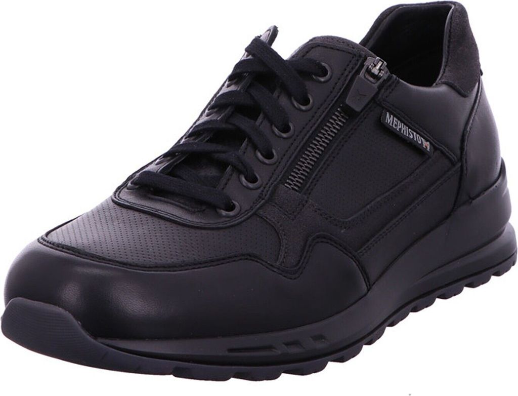 A black Mephisto shoe is shown against a white background.