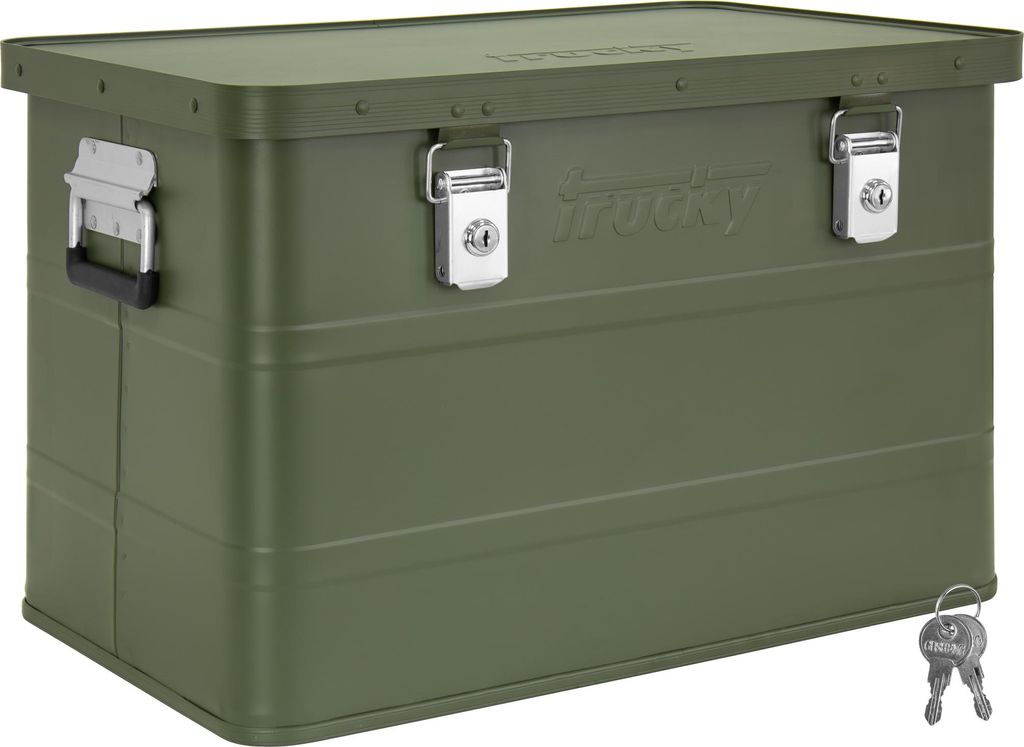 Aluminium Box mit Deckel Grün Alu Kiste Box Alukiste 65 Liter Transportbox Metallbox Alu Aufbewahrungsbox Boxen Abschliessbar Metallkiste Trucky