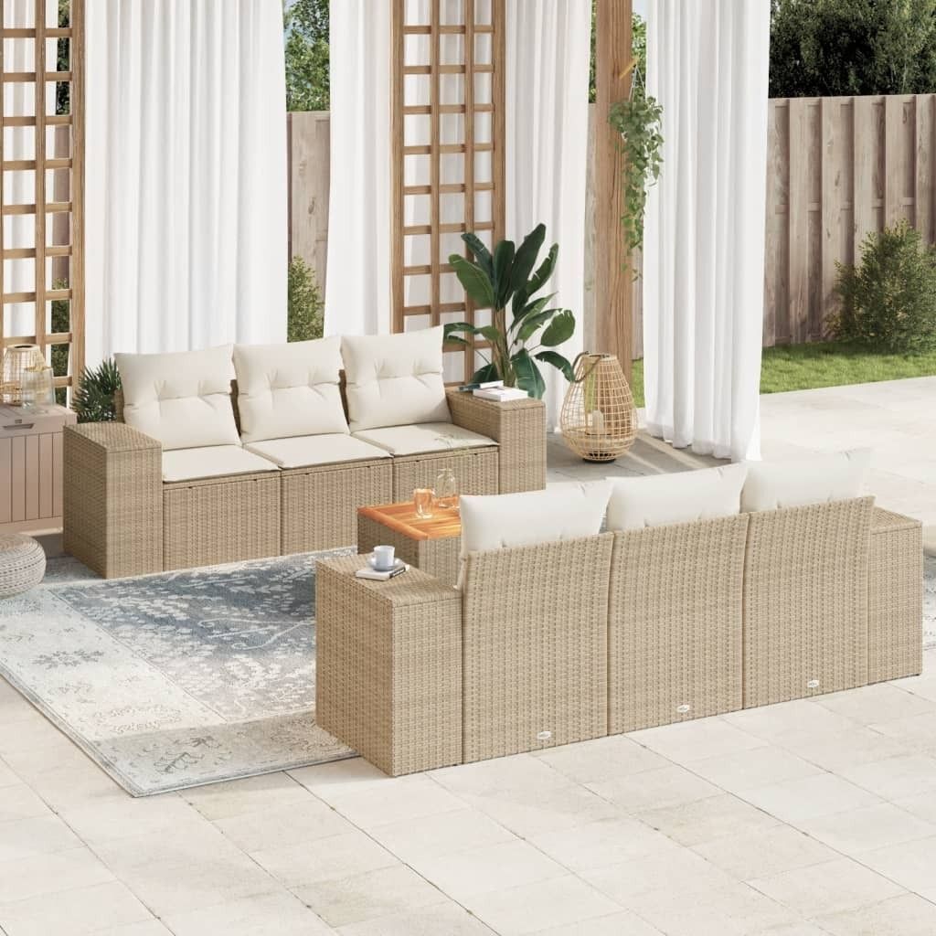 CLORIS 7-tlg. Garten-Sofagarnitur - mit Kissen - Beige Poly Rattan - Gartenmöbelgarnituren LL0000256511
