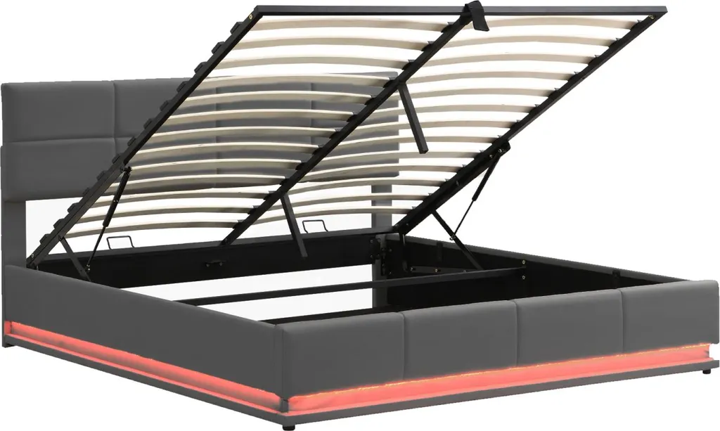 Lit coffre 180x200 cm gain de place pour chambre avec LED grise - 6