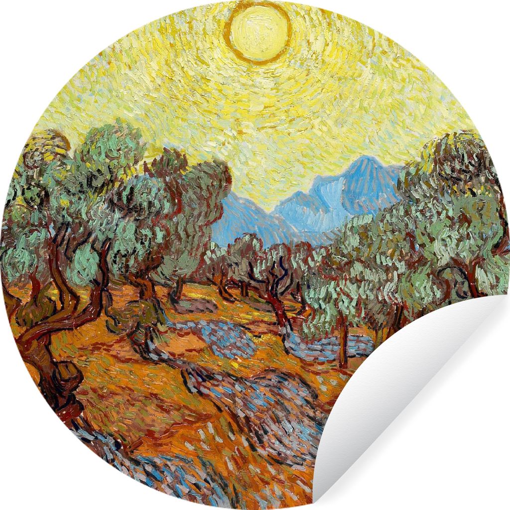 MuchoWow Runde Wandtattoo - Wandsticker Tapete Aufkleber Olivenbäume mit gelbem Himmel und Sonne - Gemälde von Vincent van Gogh Ø 30 cm Selbst...