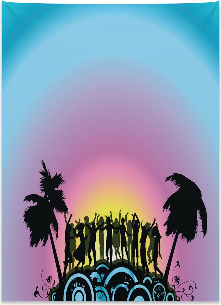 Abakuhaus Insel-Party Wandteppich, Fröhliche tanzende Leute aus Weiches Mikrofaser Stoff Kein Verblassen Klare Farben Waschbar, 110 x 150 cm, Lila...