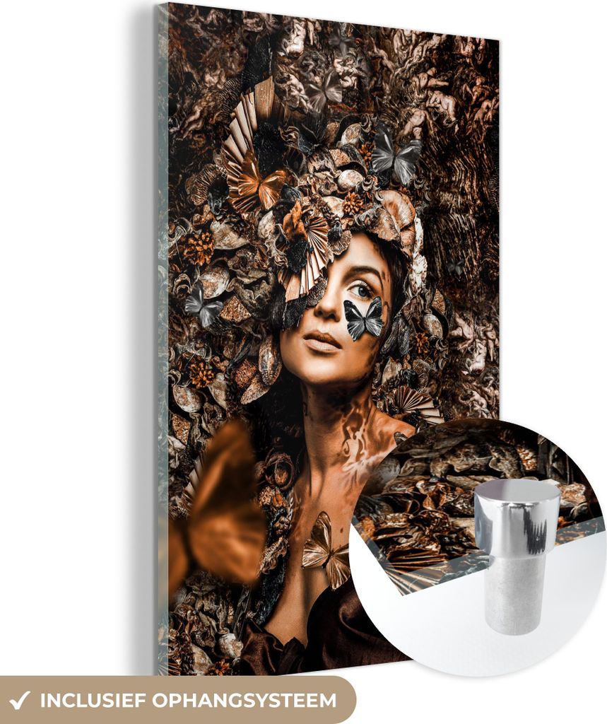 MuchoWow Glasbilder - Bilder auf Wandbild - Foto auf Glas Luxus - Frau - Schmetterling 60x90 cm Wanddekoration aus Glas - Acrylglasbild - Acrylbild...