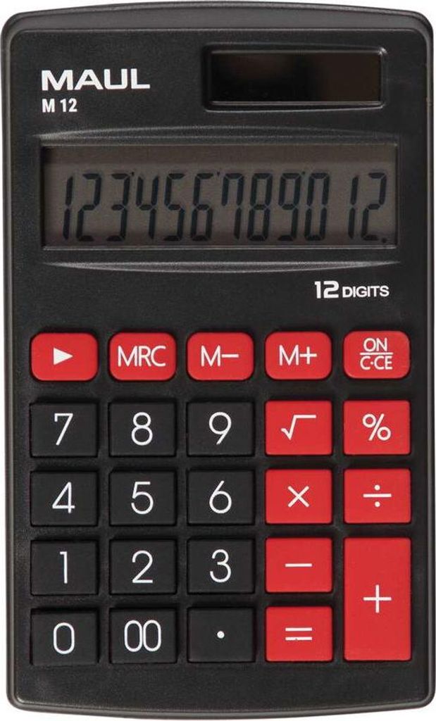 MAUL Taschenrechner M 12 LCD-Anzeige 1-zeilig, 12 Ziffern Solar Batterie 11.5 x 6.9 x 1 cm schwarz