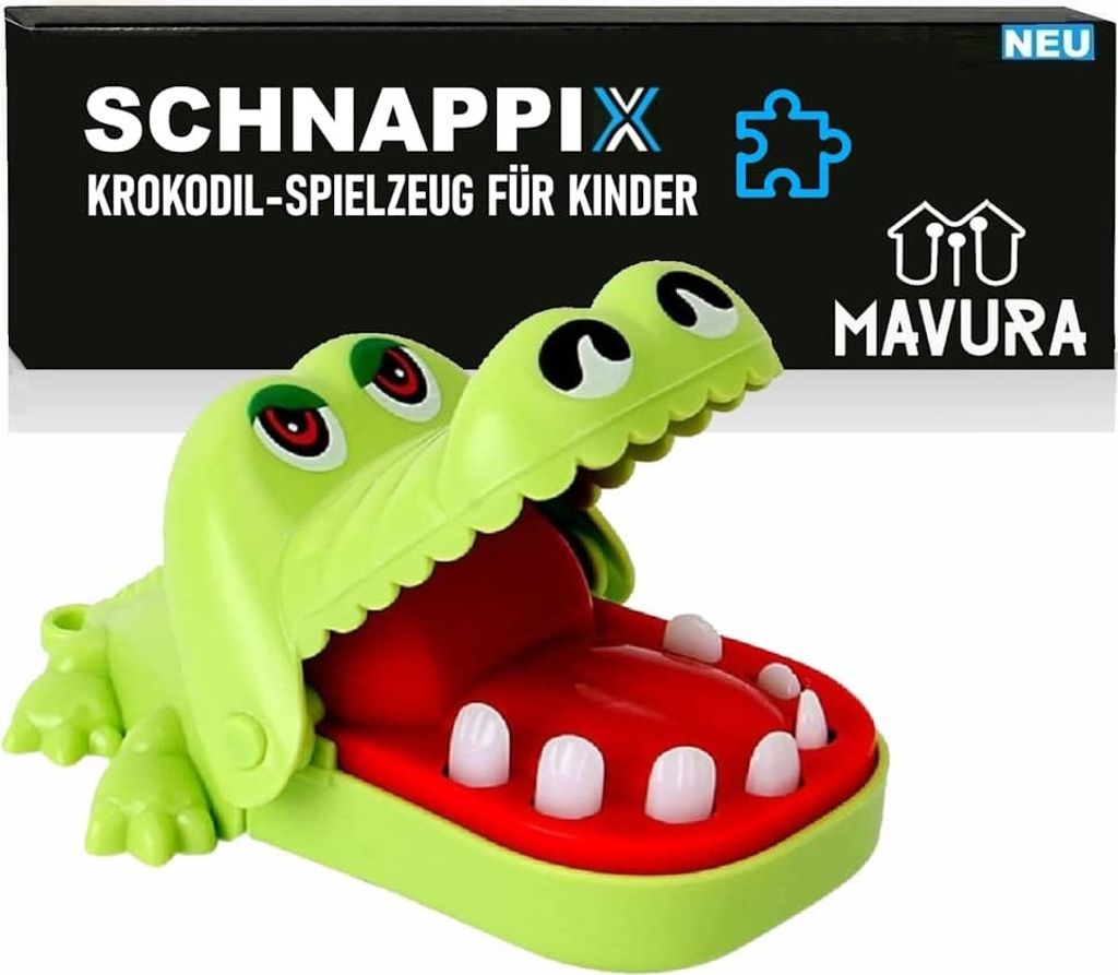 SCHNAPPIX Krokodil Schnapp Spiel Zähne Zahnarzt Spielzeug Action Geschicklichkeit für Kinder & Erwachsene