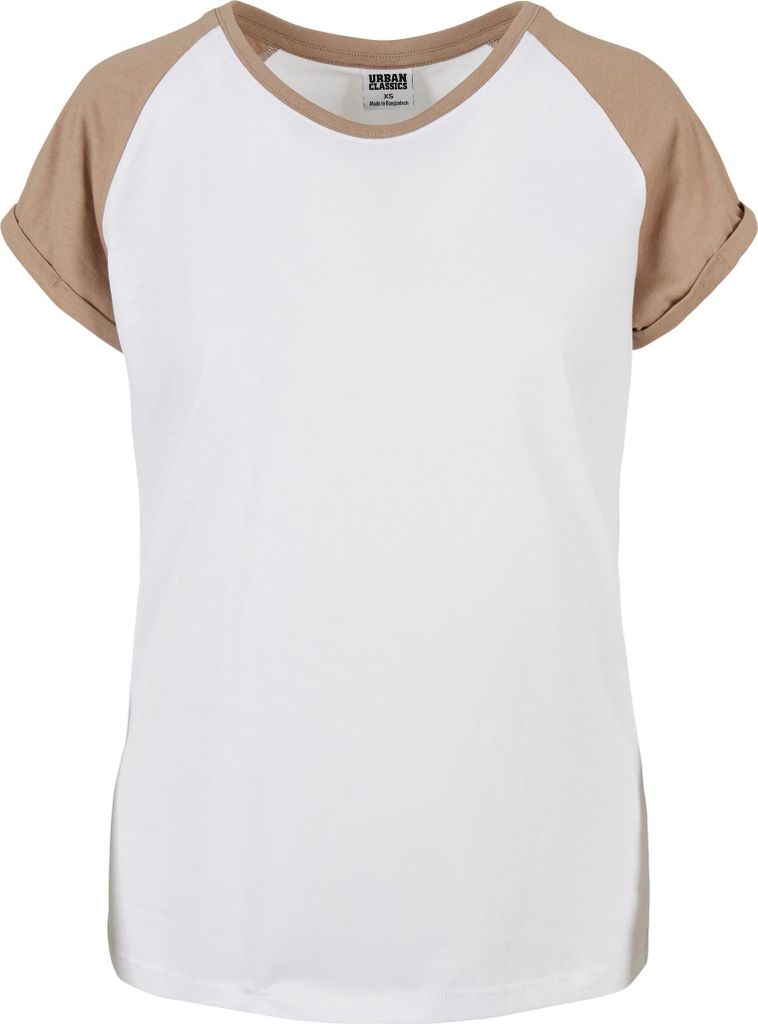 Urban Classics Ladies - RAGLAN Contrast Top weiß taupe - L