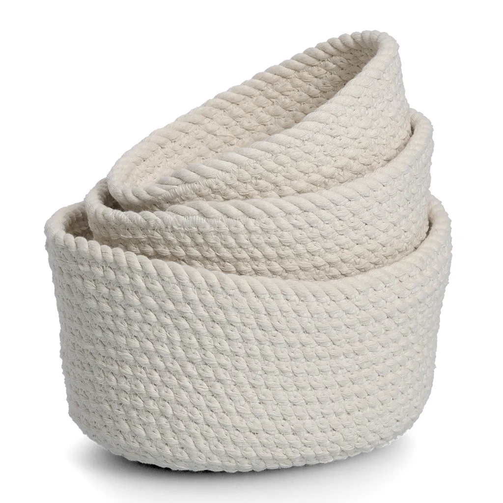 Set de 3 paniers Zeller coton blanc, rangement souple et durable