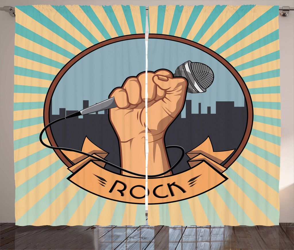 ABAKUHAUS Klassischer Rock Rustikaler Gardine, Vocal Hand Mic, Schlafzimmer Kräuselband Vorhang mit Schlaufen und Haken, 280 x 245 cm, Mehrfarbig