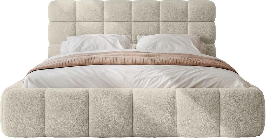 FEDVE Polsterbett BIVIO aus Bouclé-Stoff 140x200 cm, Creme