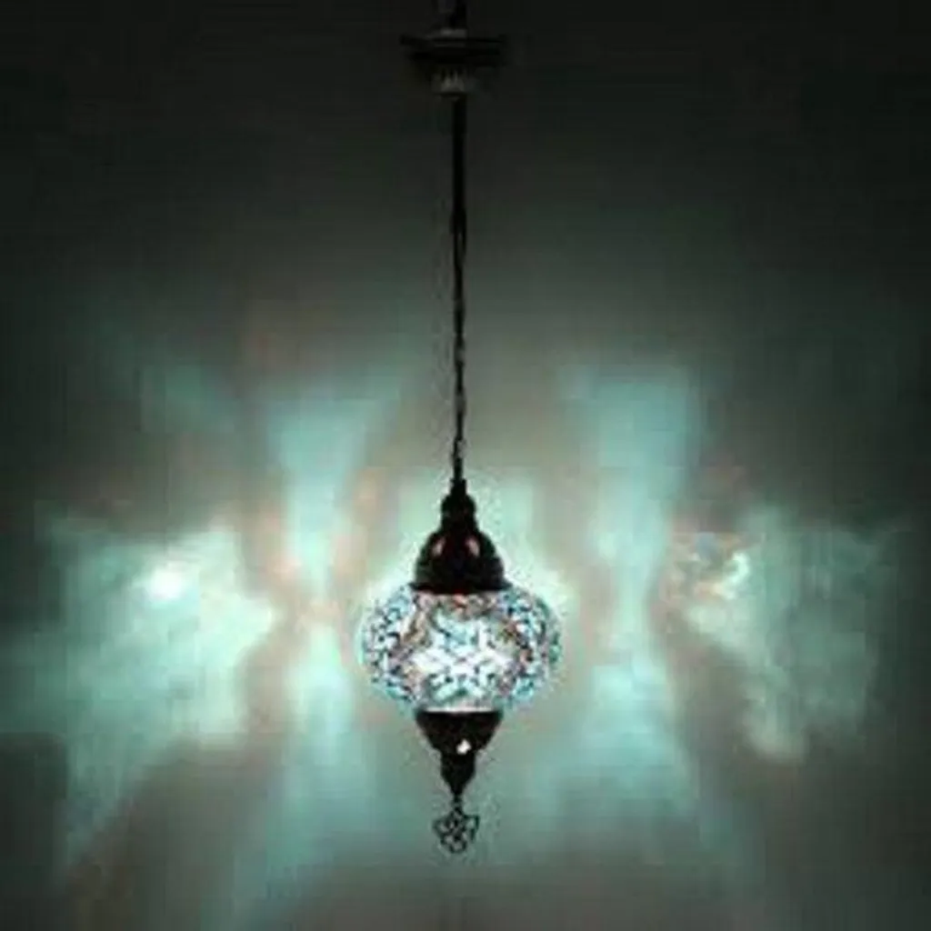 Lustre Suspension Mozaïek Bleu E14 Lampe Turque Artisanale pour Salon