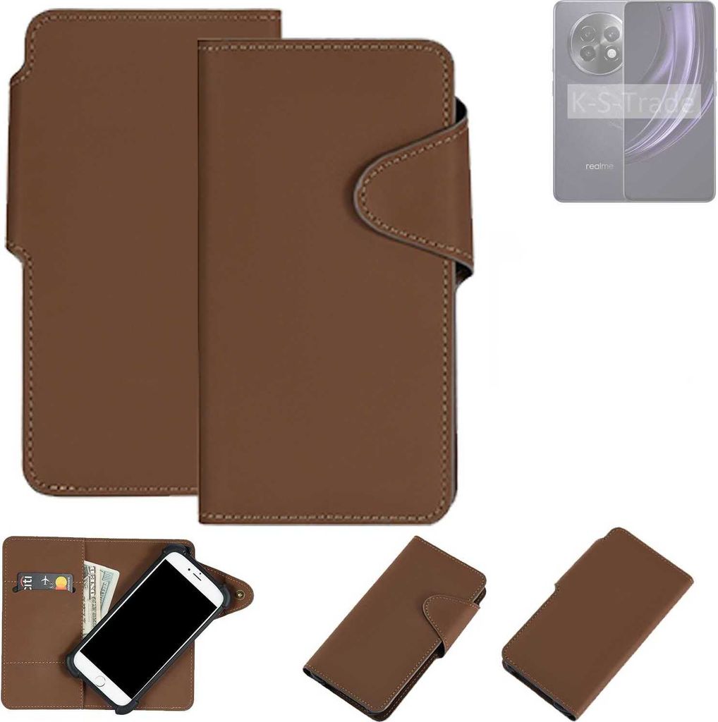 K-S-Trade Schutzhülle Klapphülle Kunstleder kompatibel mit Realme 13+ 5G braun Handy Hülle Wallet Case