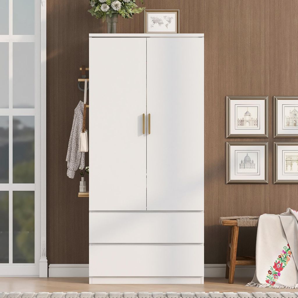 MODFU Kledingkast, wit, 70 x 50 x 170 cm, opbergkast met Productafbeelding 