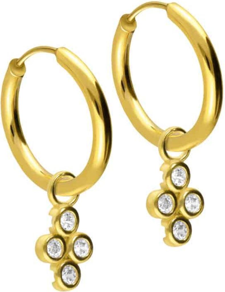 Chirurgenstahl Ohrclicker Creolen 4 EINGEFASSTE KRISTALLE Gold Innendurchmesser: 14mm + Designstärke: 1,6mm