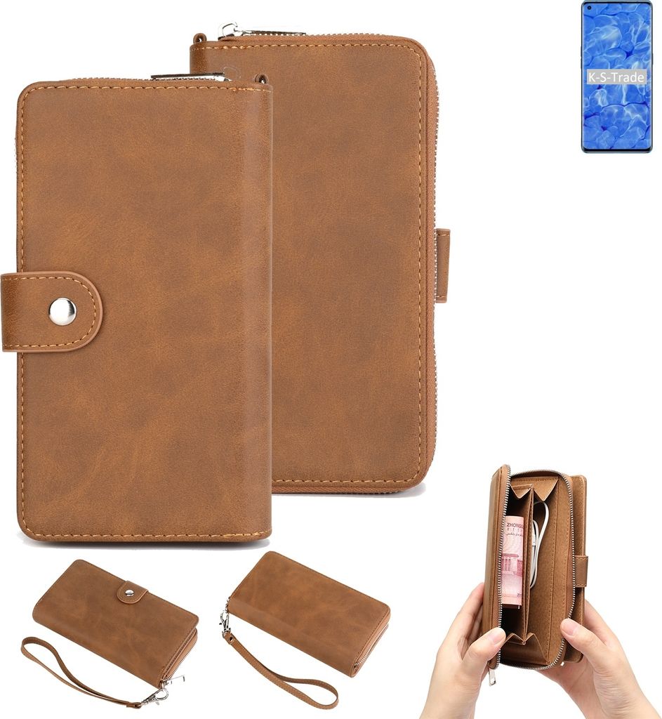 K-S-Trade Handyhülle Schutzhülle kompatibel mit Oppo Reno6 Pro+ 5G & Portemonnee Tasche Handytasche Case Etui Geldbörse Wallet braun (1x)