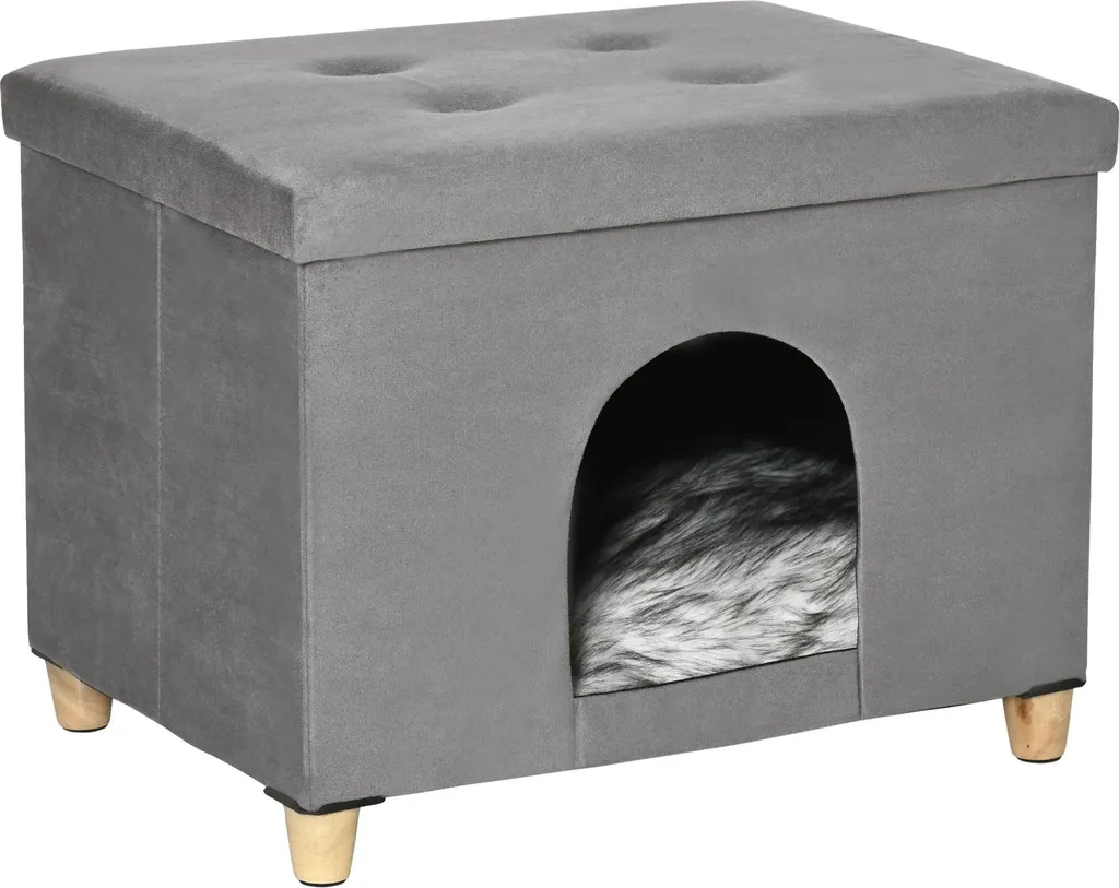 Lit pour chat gris 60x45cm avec coussin amovible et design élégant chic